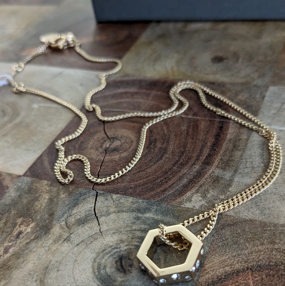 All Saints Scatter Crystal Hex Chain Necklace + Dust Bag New in Box ❤️